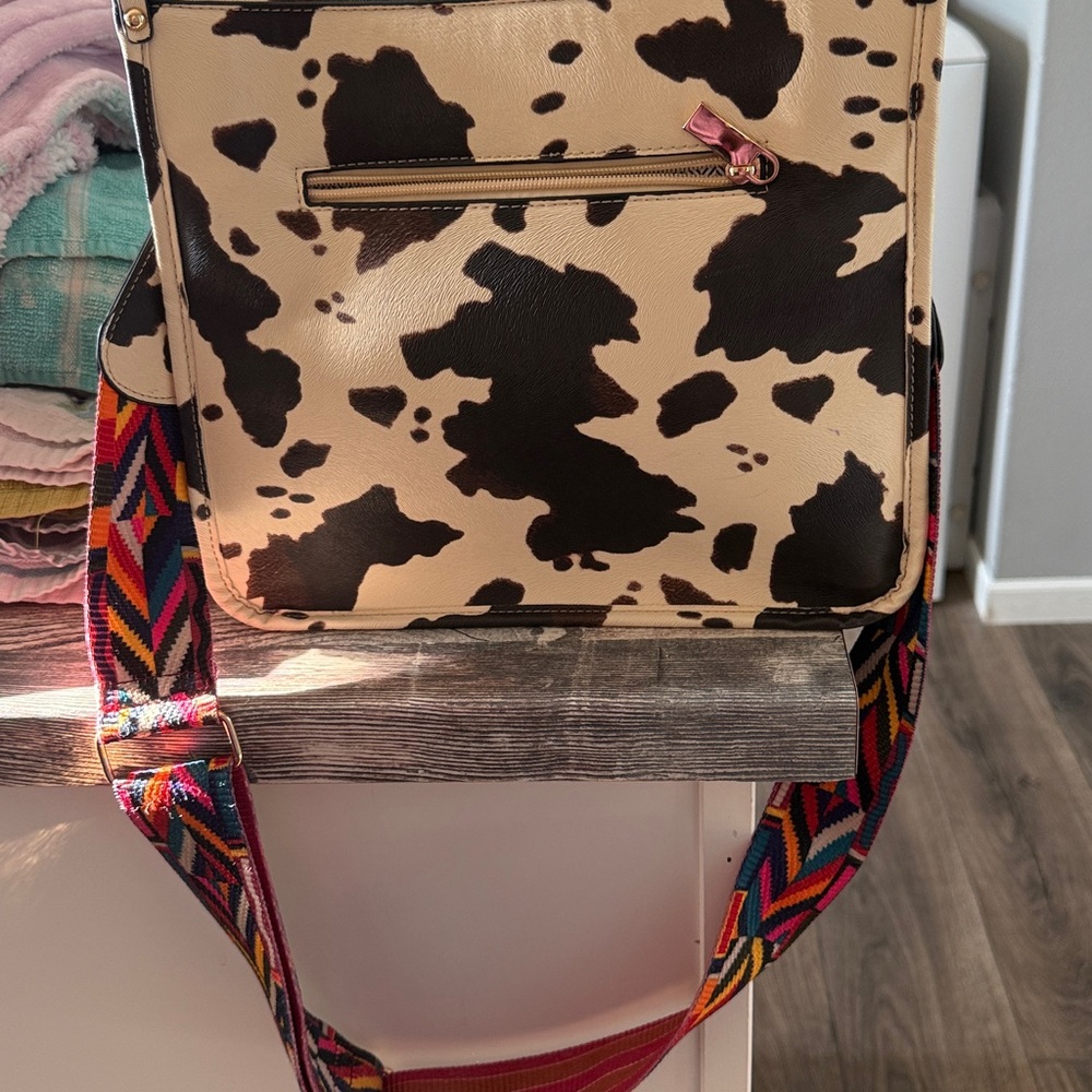 Cow Print Shoulder Bag with Guitar Strap Gently Used - Picture 3 of 3
